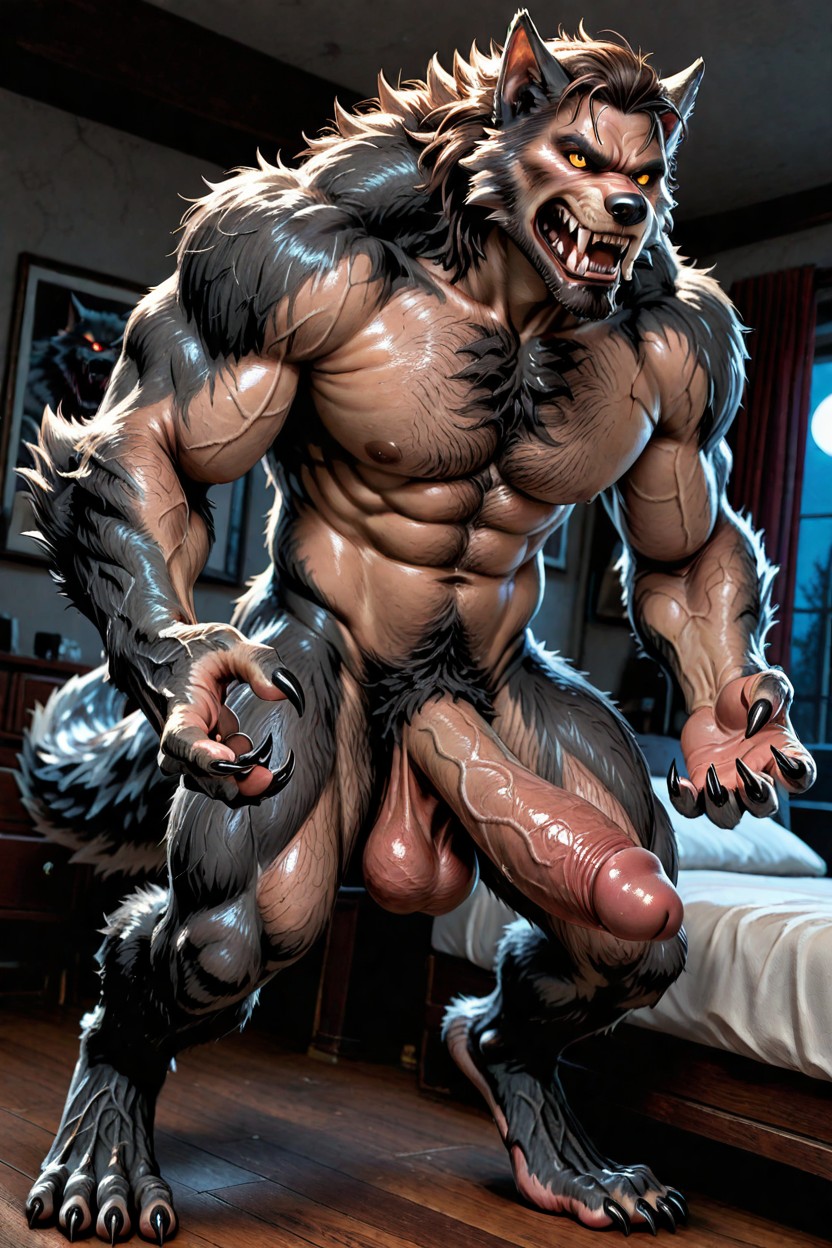 Transforms Into A Werewolf, Model, Clenching Teeth AI Gay Porn