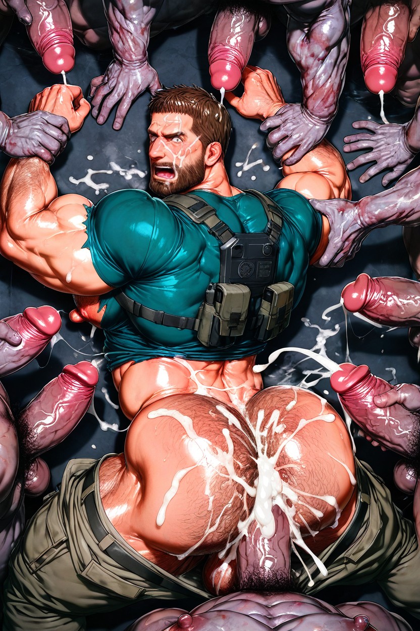 Military Straps, Bubble Chest, Rokudenashi Artstyle AI Gay Porn