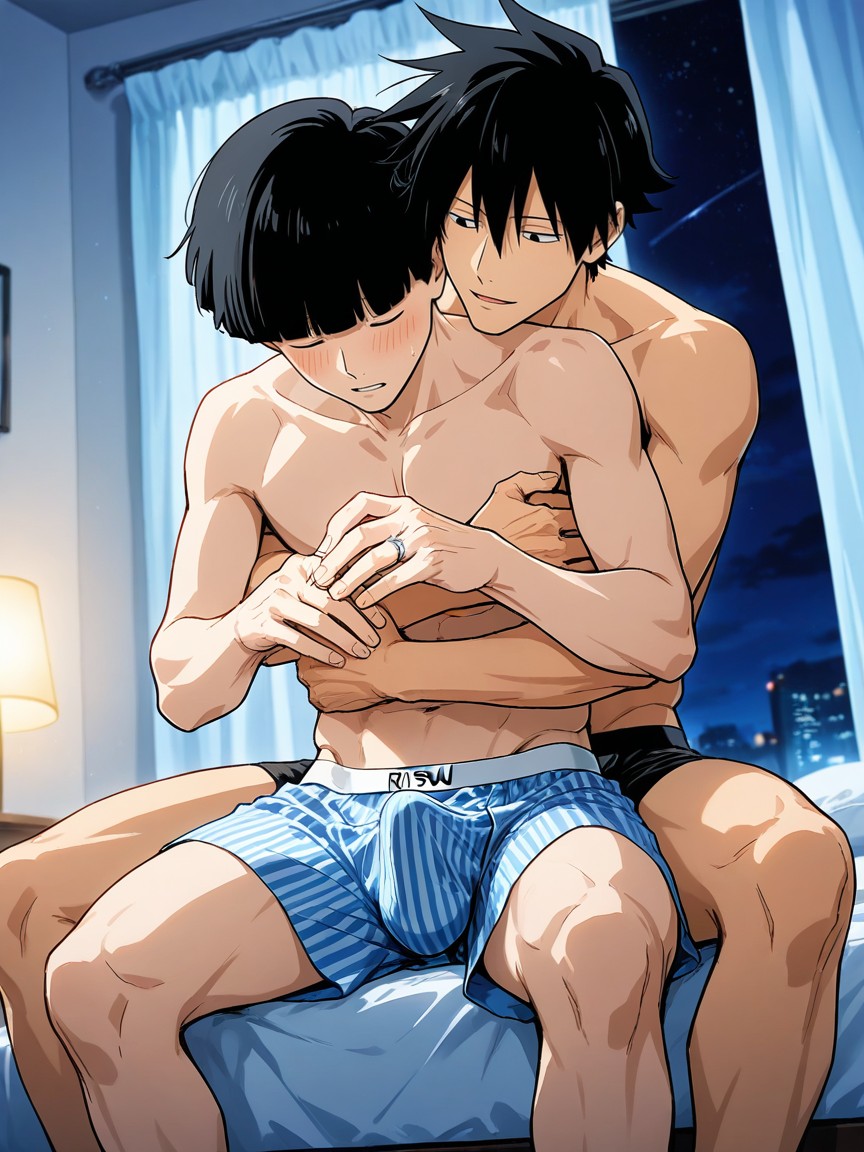Kageyama Shigeo Is Male, Night, Sheer Curtains AI Gay Porn