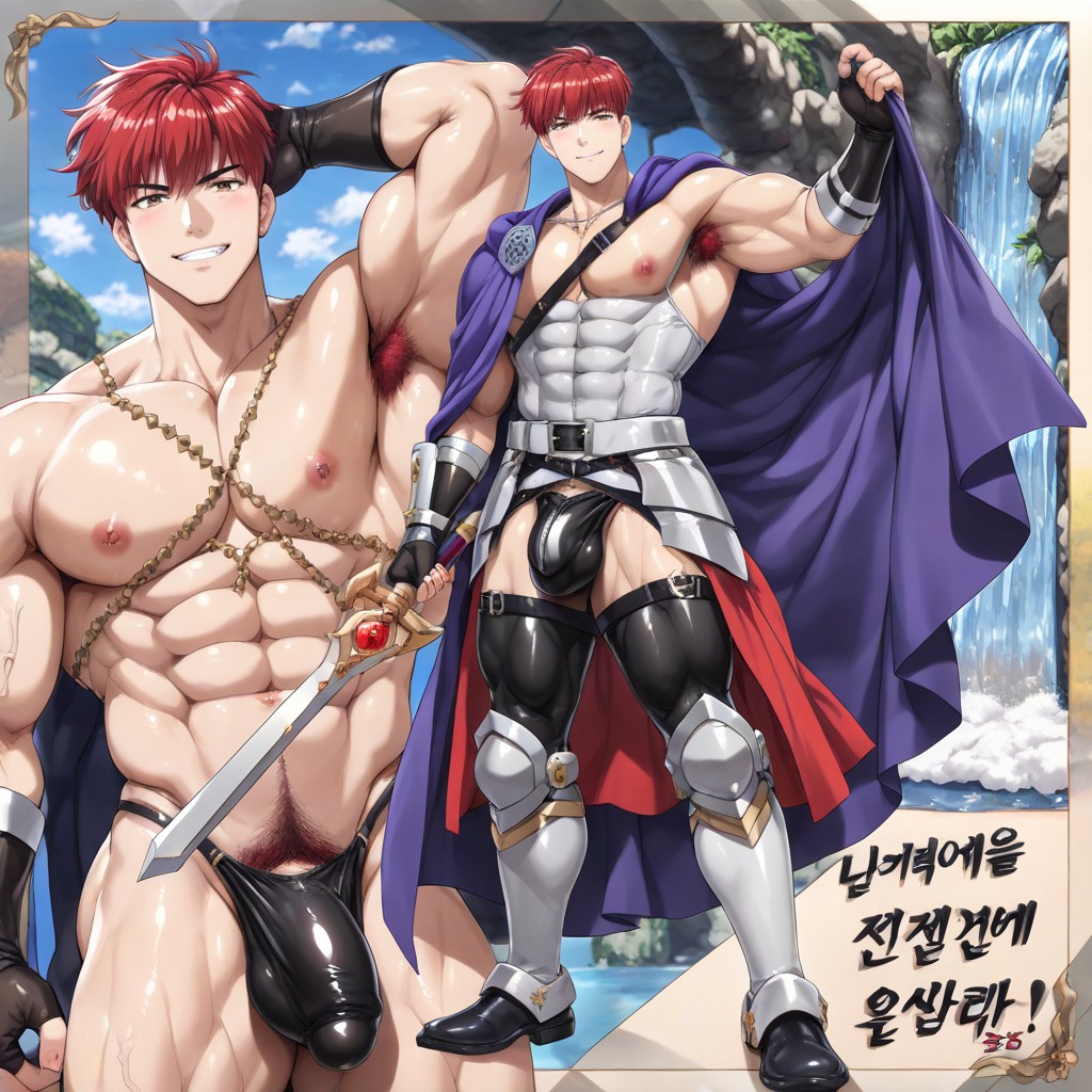 Large Penis Bulge, One Arm Up, Indigo Flowing Cloak AI Gay Porn