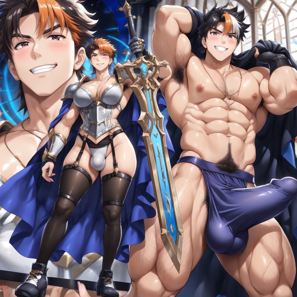 Male Only, Pubic Hair, Full Body AI Gay Porn