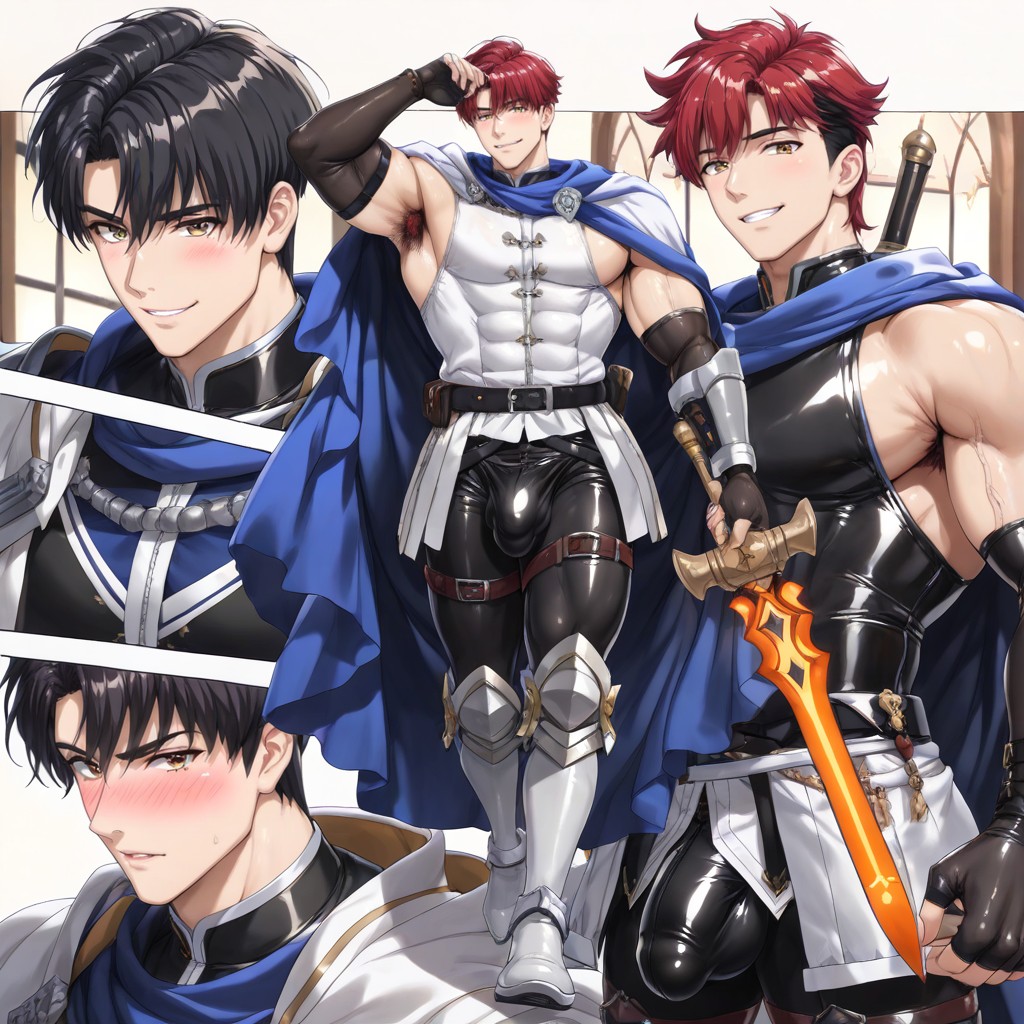 Detailed Knight Leggings, Highly Detailed Anatomy, One Arm Up AI Gay Porn