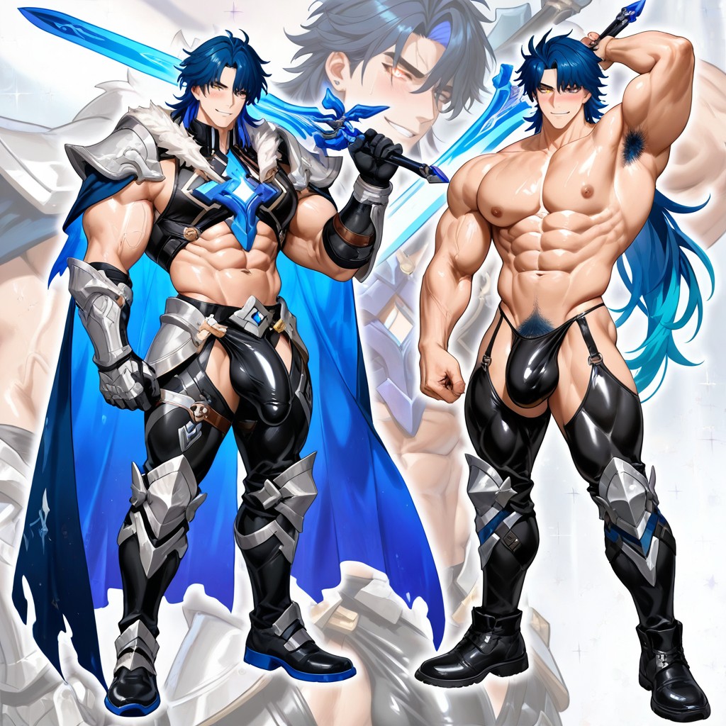 Leather Gauntlets, Wearing An Ornate Metal Bikini Armor, Multi Colored Hair AI Gay Porn
