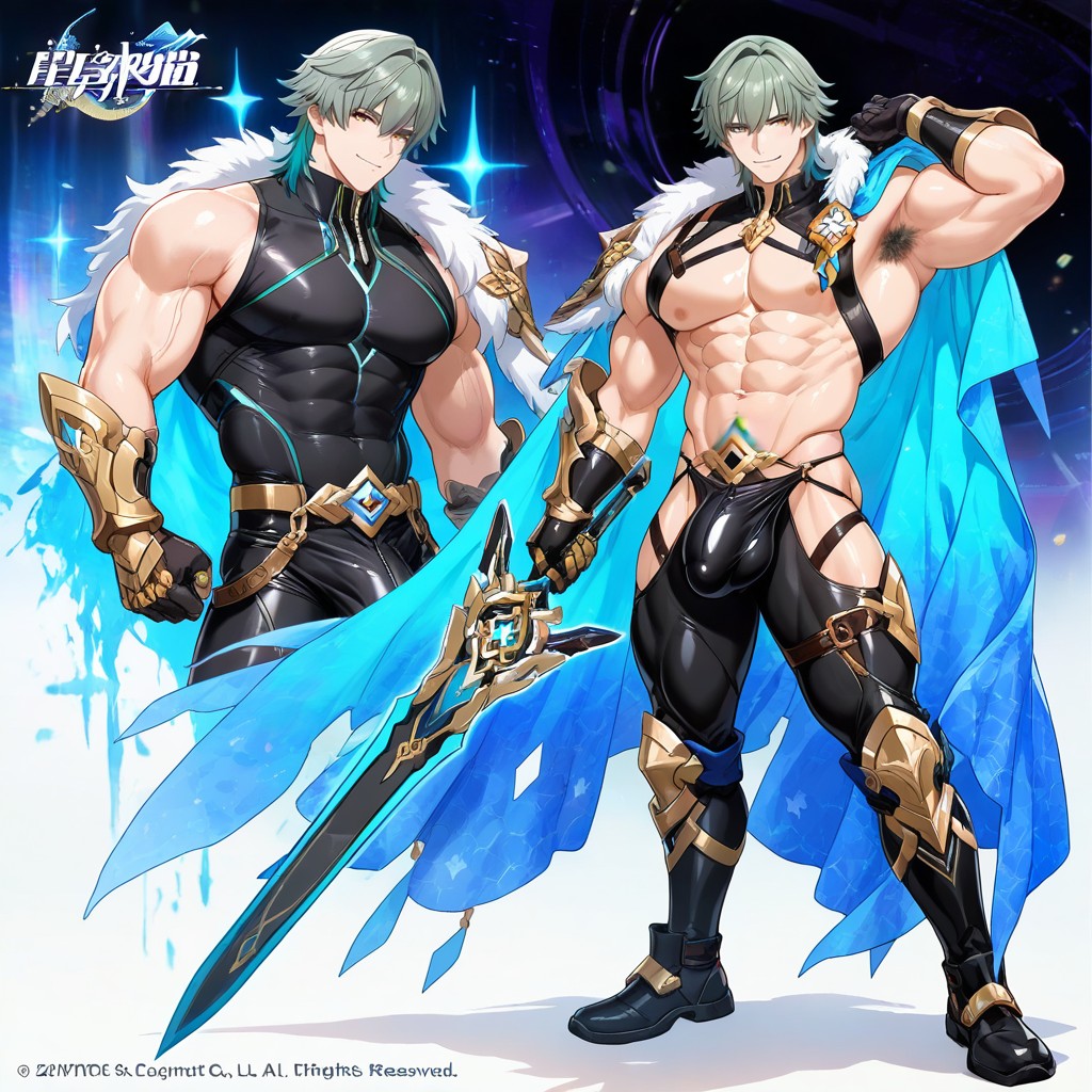 Holding A Glowing Magical Sword, Exposed Black Thong, Armpit Hair AI Gay Porn