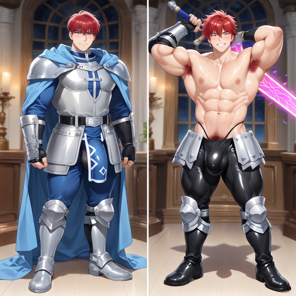 A High-fantasy Korean Manhwa Style Illustration Of A Legendary Knight, Leather Gauntlets, Moody Fantasy Background AI Gay Porn