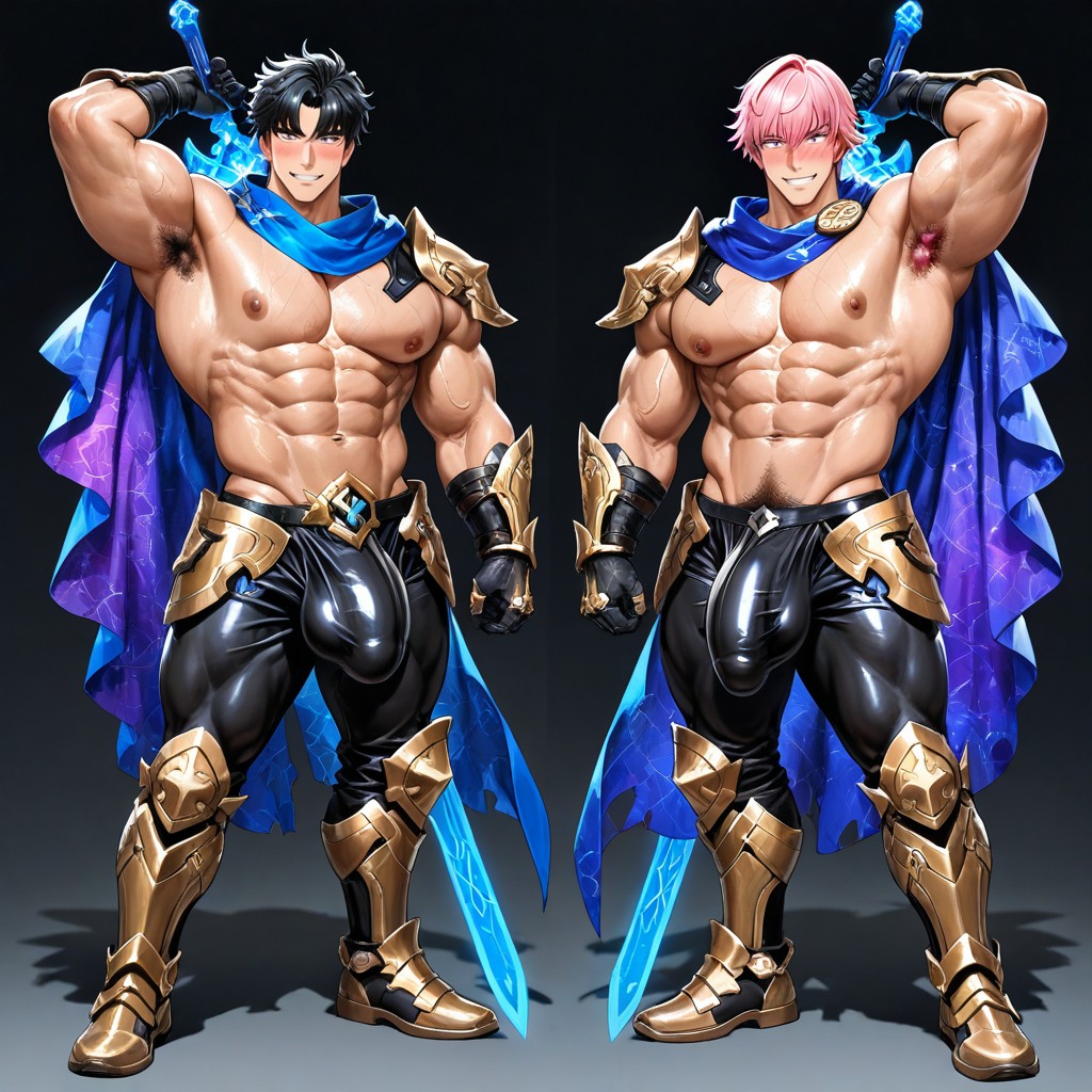 Dynamic Pose, Armpit Hair Color = Hair Color, Pegasus Seiya Hero Theme AI Gay Porn