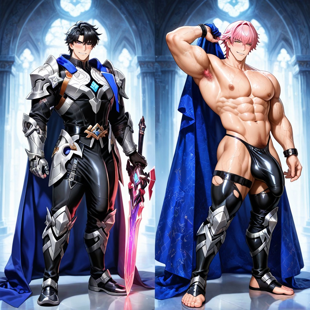 Exposed Black Thong, Indigo Flowing Cloak, Multi Colored Hair AI Gay Porn