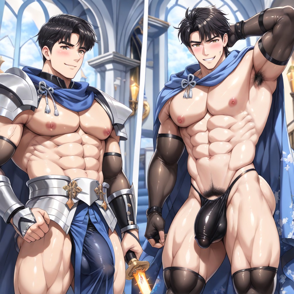 Indigo Flowing Cloak, Male Only, Mischievous (smiling While Blushing) AI Gay Porn