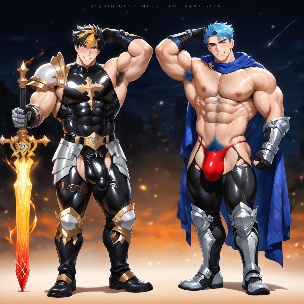Hyper-muscular Ripped Physique, Средняя Задница, Wearing An Ornate Metal Bikini Armor ИИ гей порно
