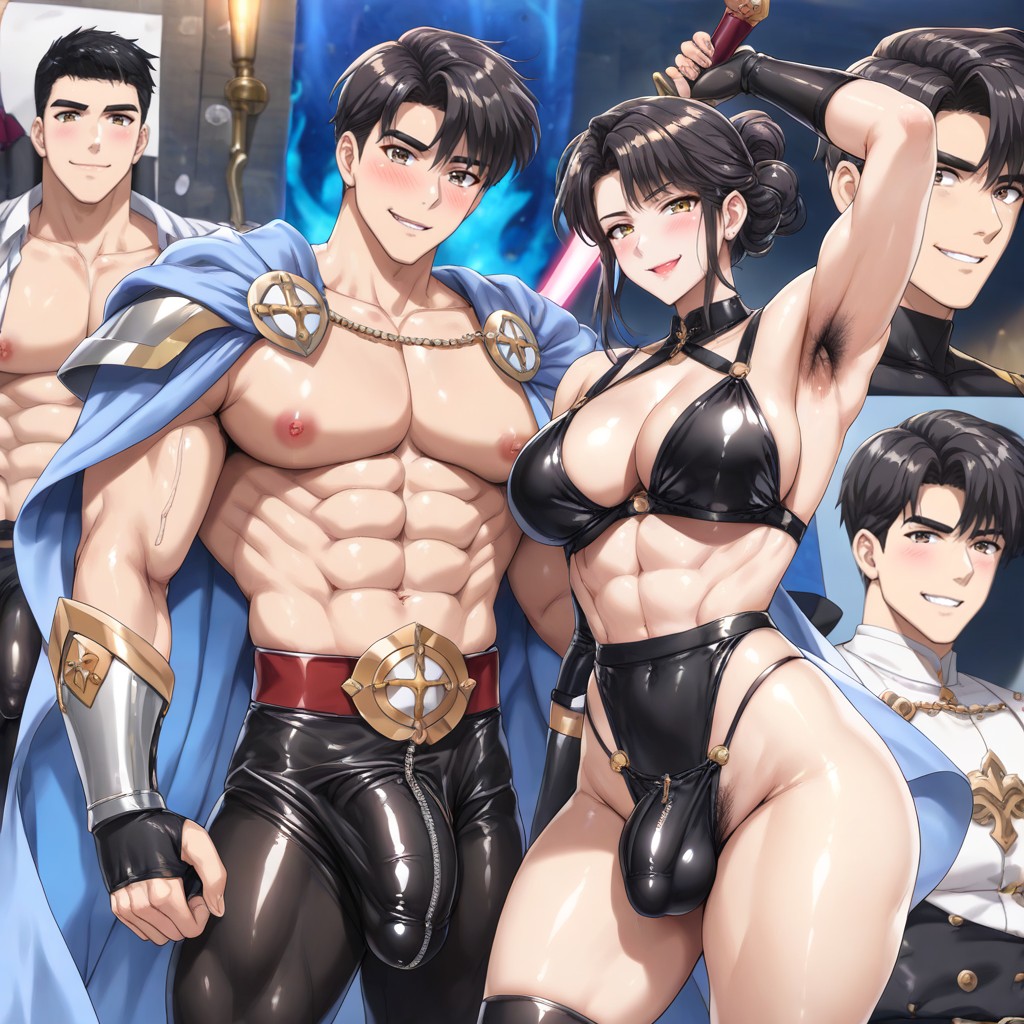 One Arm Up, Medium Ass, Hyper-muscular Ripped Physique AI Gay Porn