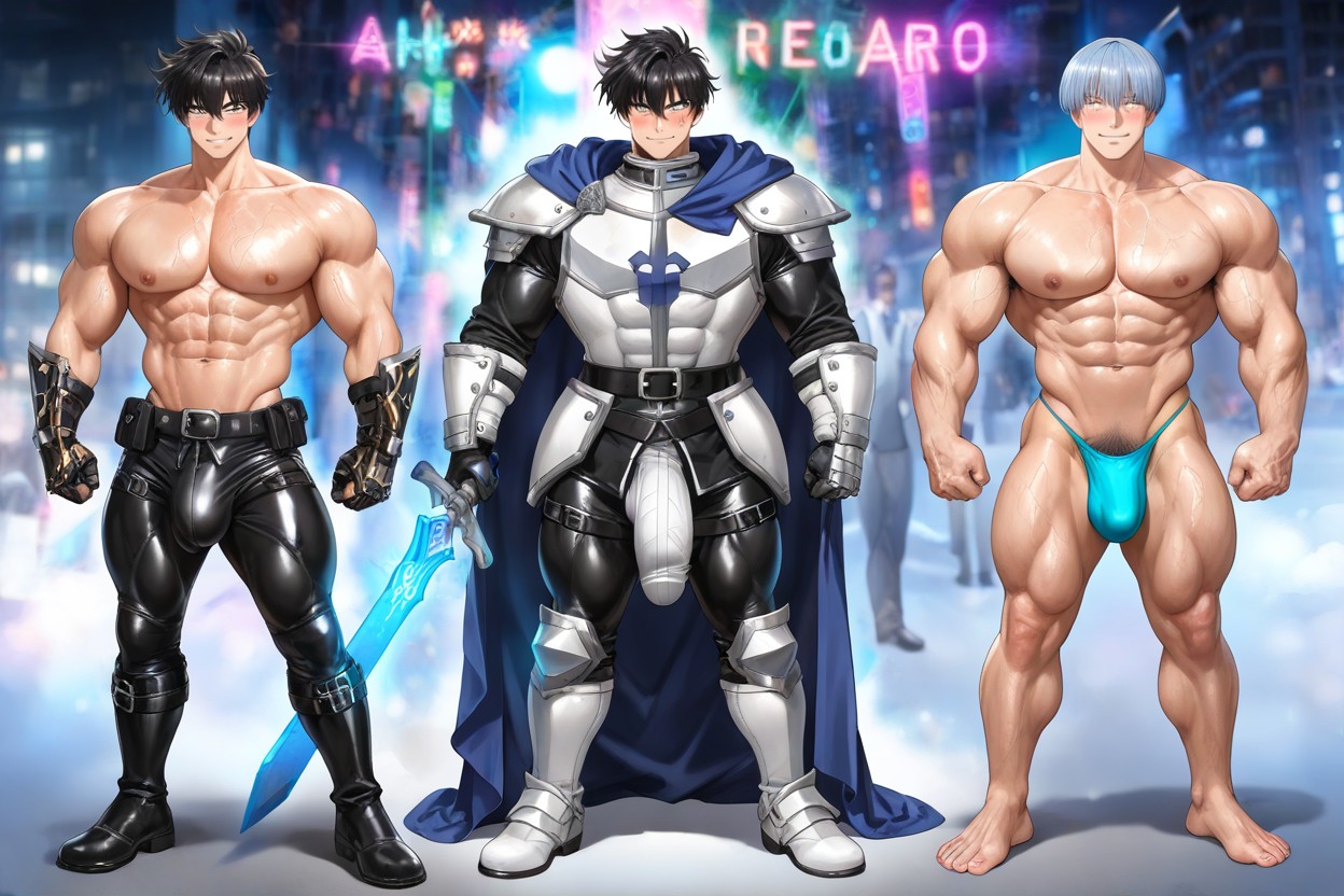 Dramatic Shadows, Large Penis Bulge, Leather Gauntlets AI Gay Porn