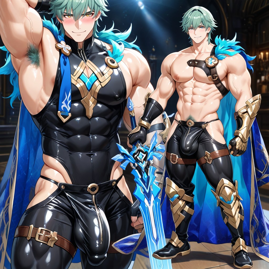 Pubic Hair, Armpit Hair Color = Hair Color, Holding A Glowing Magical Sword AI Gay Porn