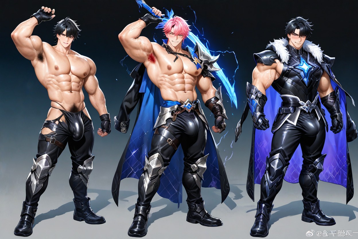 Pelo Multicolor, Ultra-detailed, Hyper-muscular Ripped Physique Porno gay IA