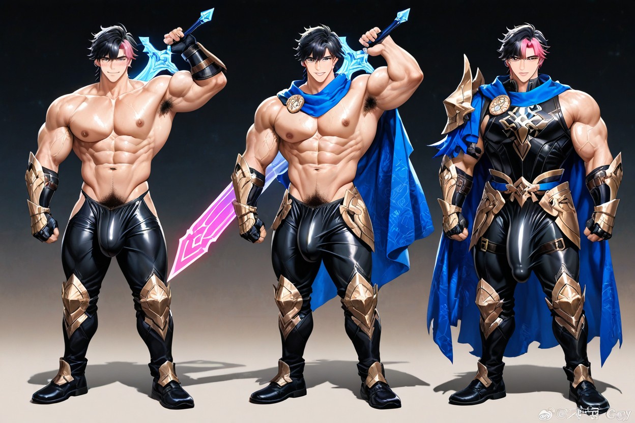 Perfectly Shaved, Dynamic Pose, Wide Shoulders AI Gay Porn