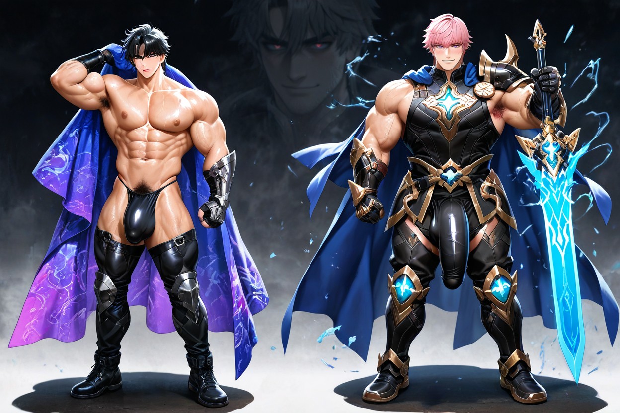 Hyper-muscular Ripped Physique, Perfectly Shaved, Full Body AI Gay Porn