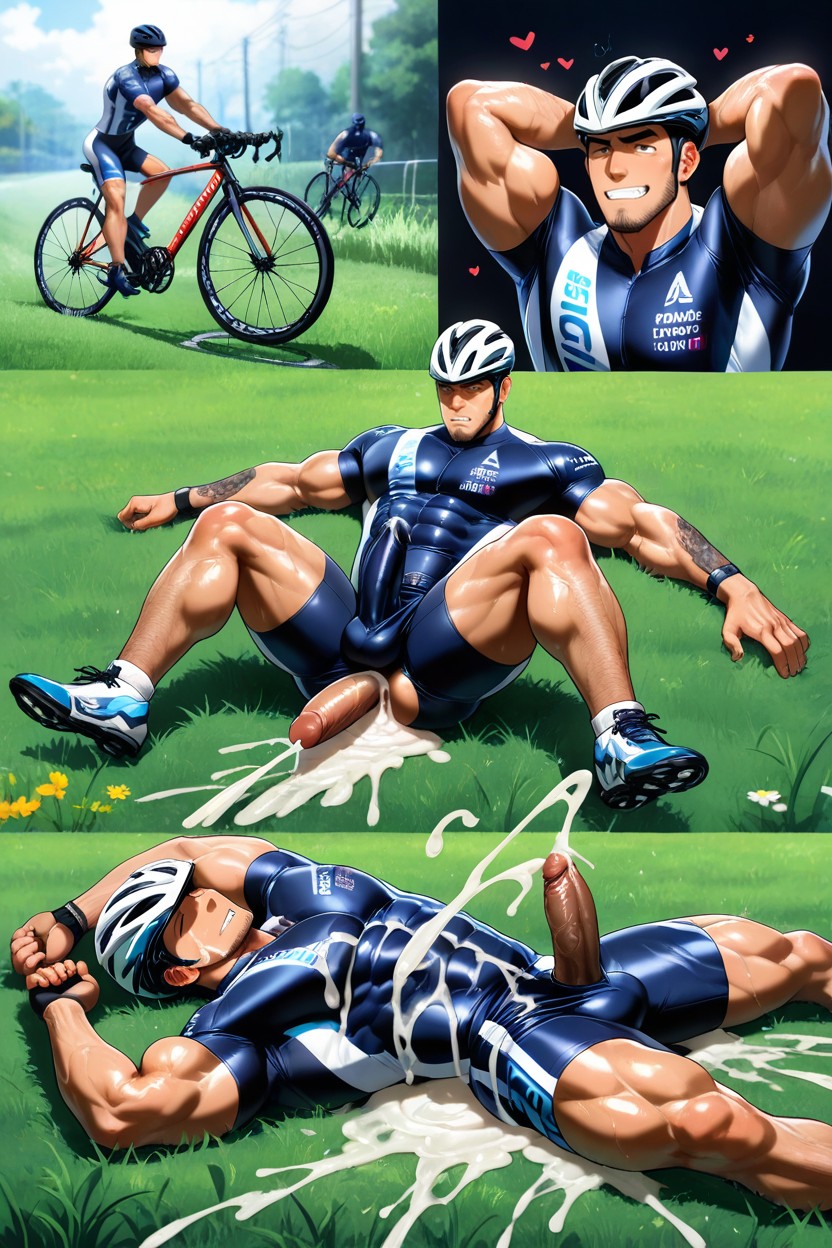 Full Pecs, A Man Is Wearing Spandex Cycling Gear, Face Of A Perverted Man AI Gay Porn