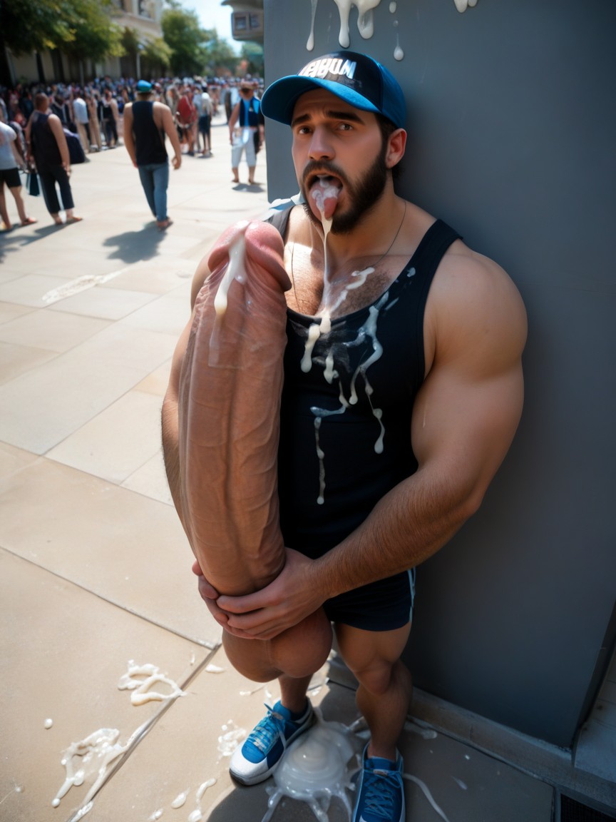 Cum All Over Face And Chest, View From Above, Tank Top AI Gay Porn