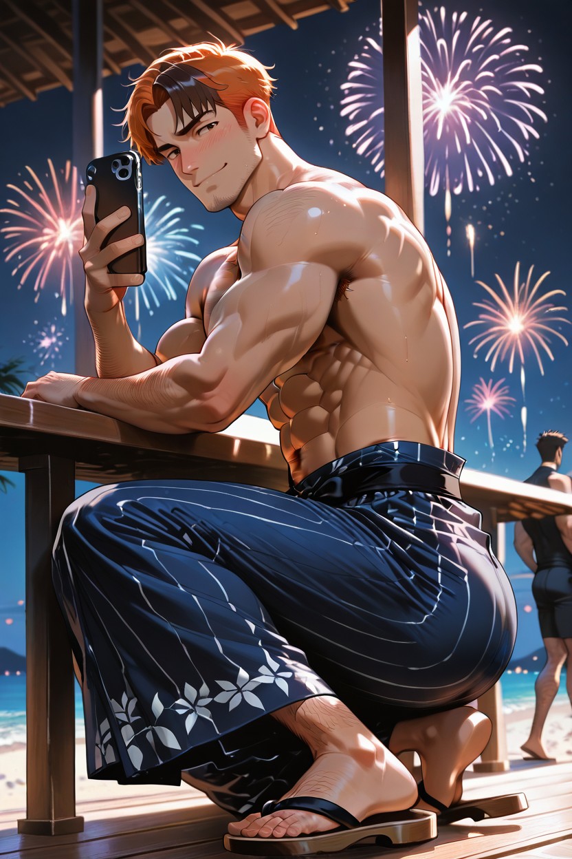 Soft Light, Medium Bangs, Right Hand Holding Smartphone Selfie AI Gay Porn