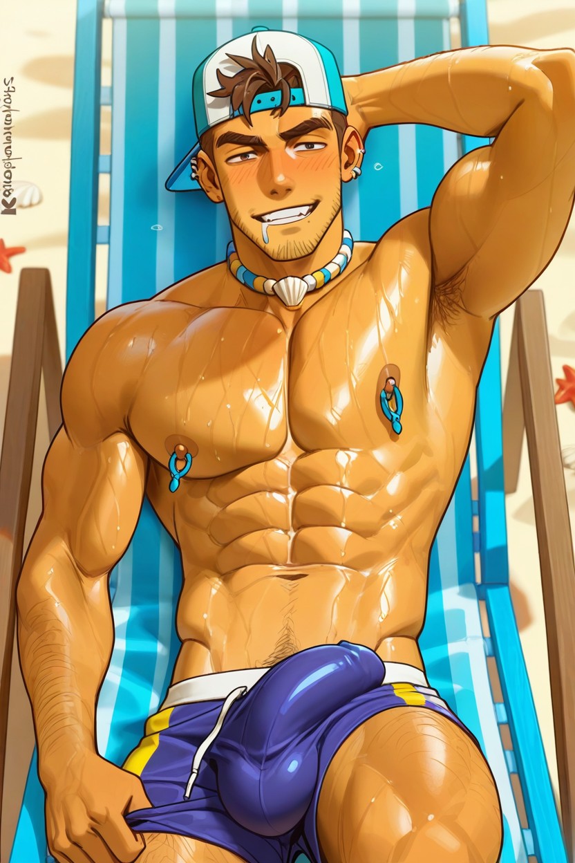 Stubble, Nipple Play Backwards Cap, Fit Body AI Gay Porn