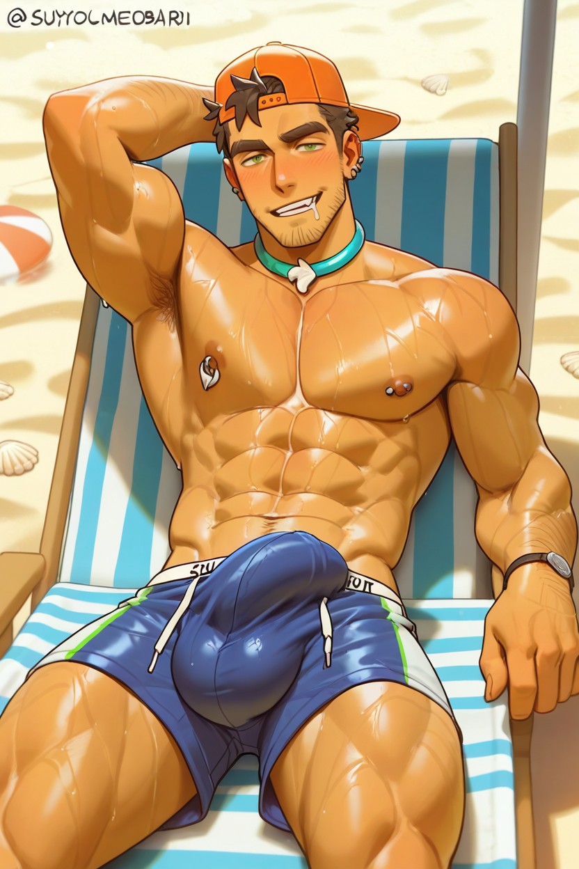 Fit Body, Wet, Stubble AI Gay Porn
