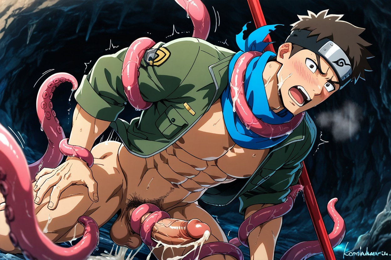 He Wears A Black Ninja Headband With A Stylized Leaf Symbol, Accurate Finger Shape And Nail Shape, A Tentacle Inside Konohamaru's Anal AI Gay Porn