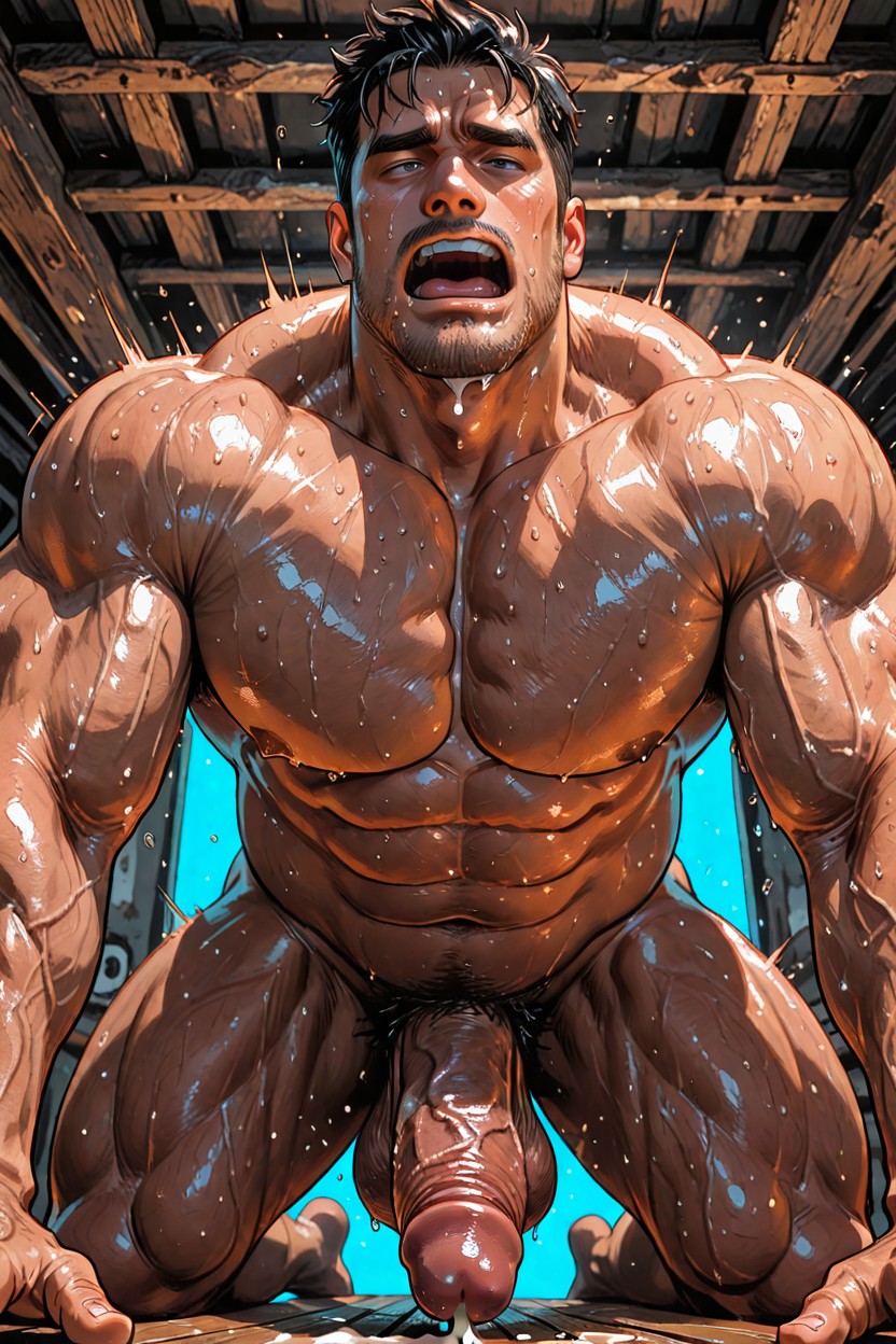 Oversize Muscle, Excessive Sweating, Sweaty AI Gay Porn