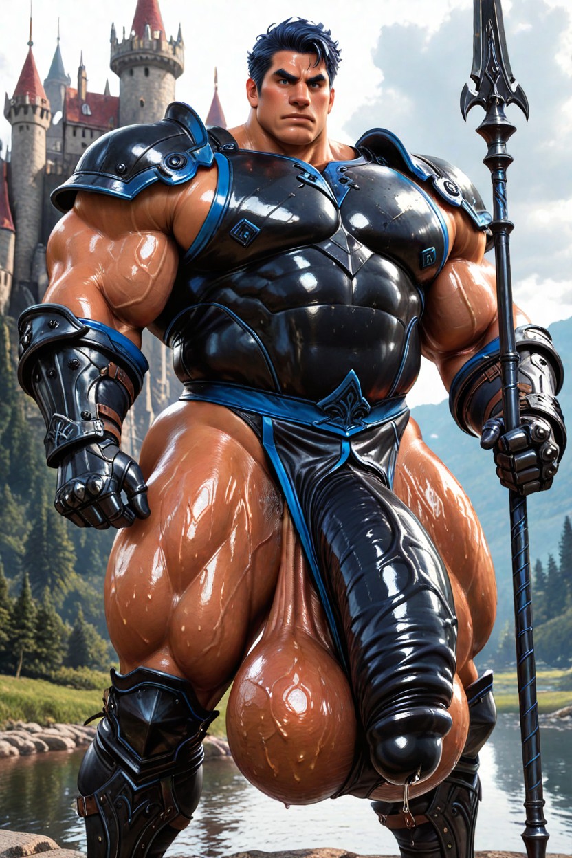 Armor, Hyper Huge Bulging Testicles, Realistic Render AI Gay Porn