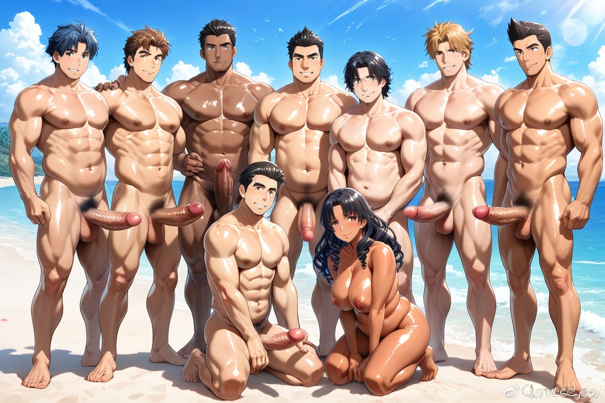 Watercolor Anime, Full Body View, Exclusively Men AI Gay Porn