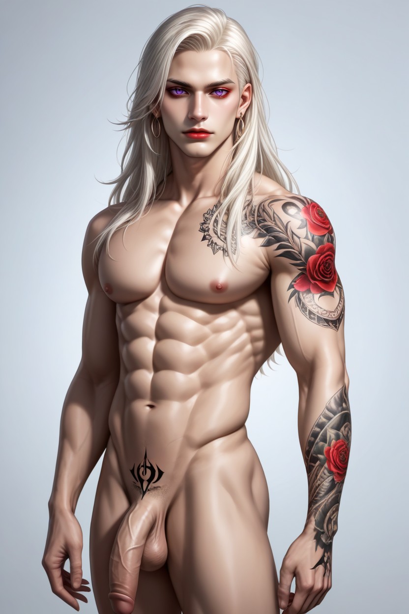 Tattoo, Prfect Male Body, Very Pale Skin AI Gay Porn