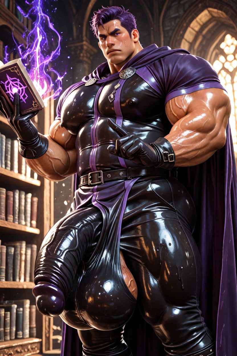 Black Leather Pants, Medieval Fantasy Castle Setting, Oiled Skin AI Gay Porn