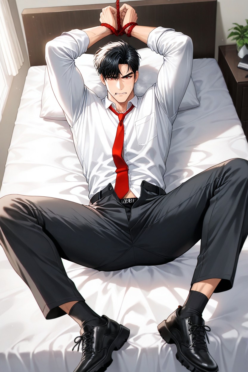 Angry, The Ghostly Hand Groped His Crotch, Wearing Black Shirt AI Gay Porn