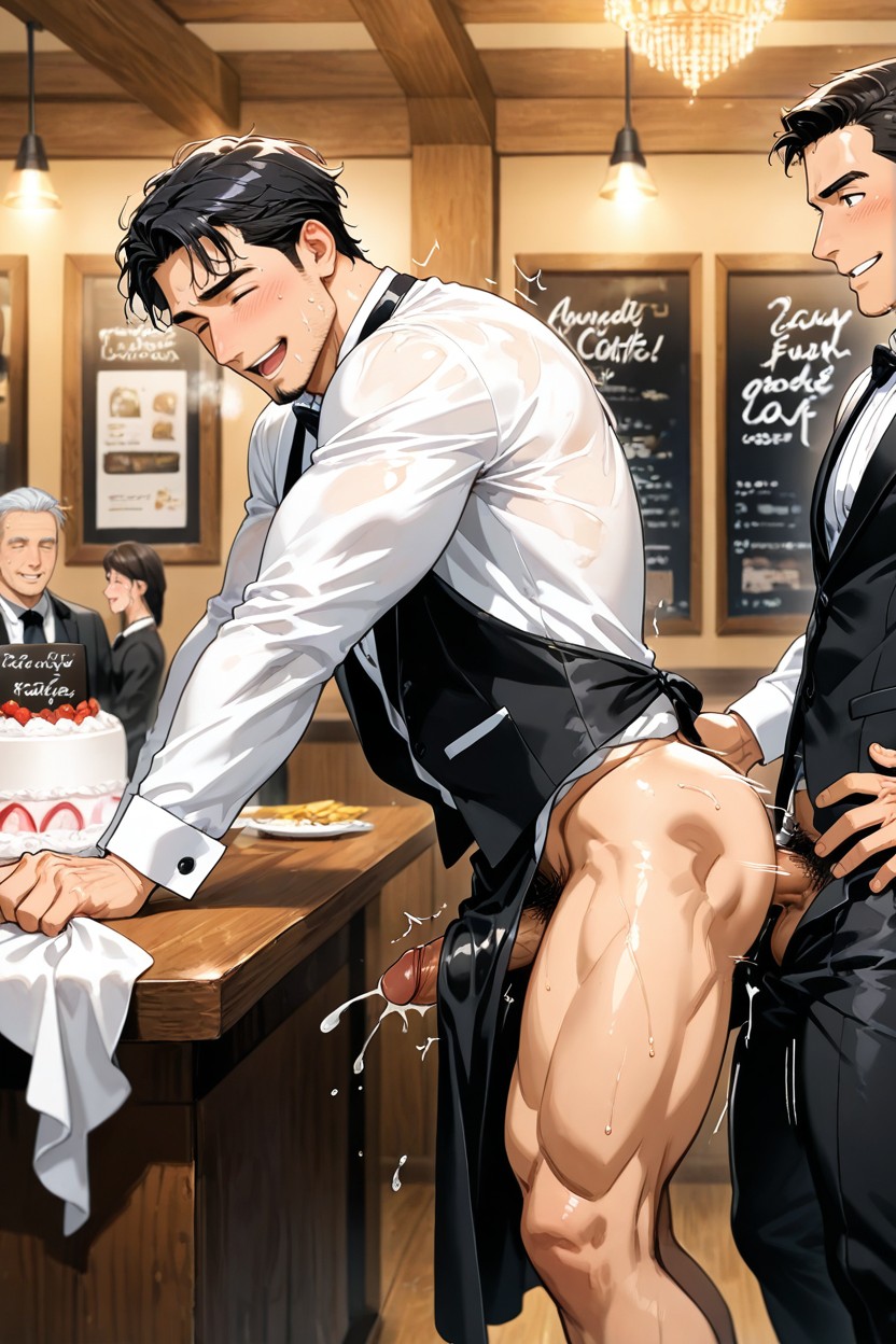 Table, Blushed, Muscle Body AI Gay Porn