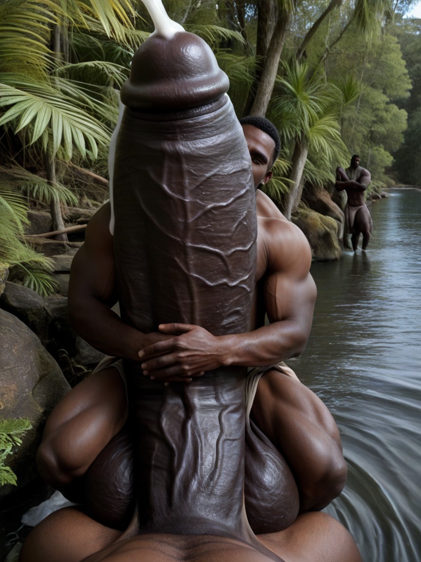 Helping Hand, Cock Much Taller Than Him, Close-up AI Gay Porn