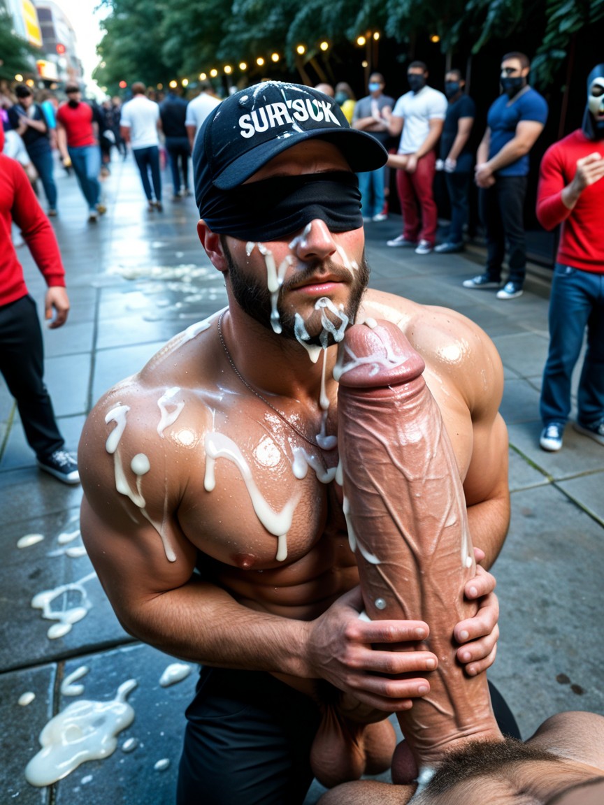 Cumcovered Cock, Public, Giant Balls AI Gay Porn