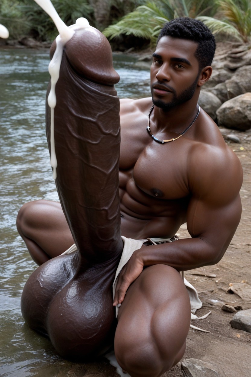 Tribal, Cock Much Taller Than Him, In River AI Gay Porn