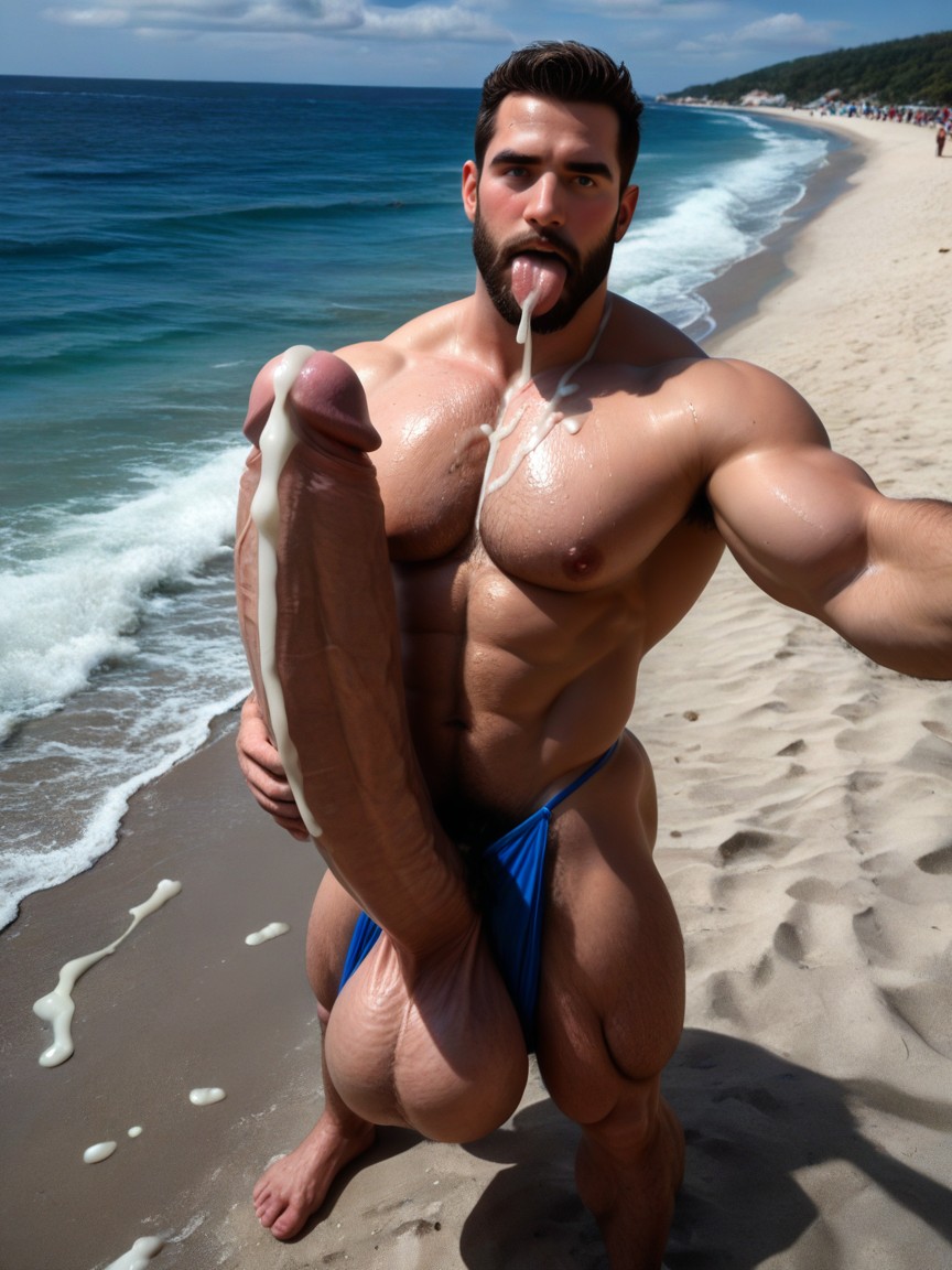 Giant Hyper Erection Is Much Bigger Than His Whole Body, Clear Lines, Cock Bigger Than Body AI Gay Porn