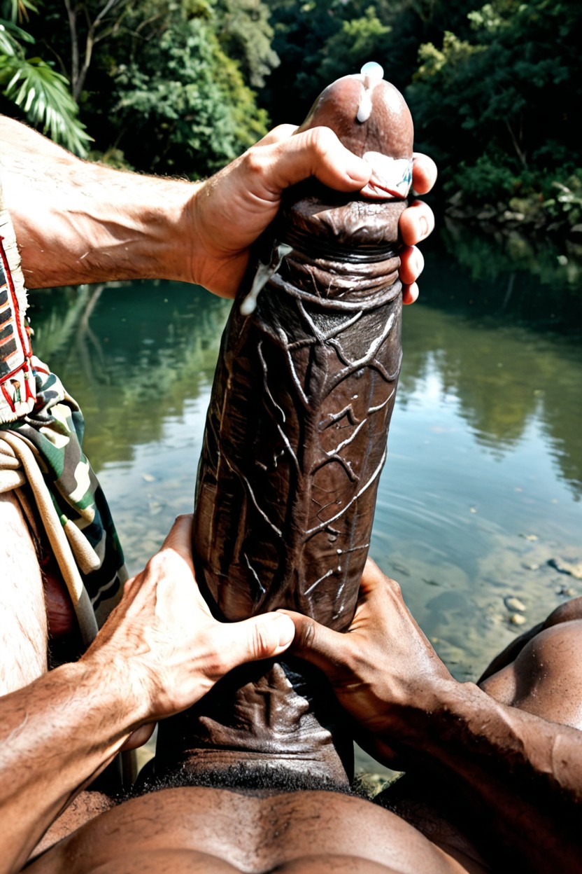 Loincloth, Realistic, Fondling Giant Hyper Balls With Hands AI Gay Porn