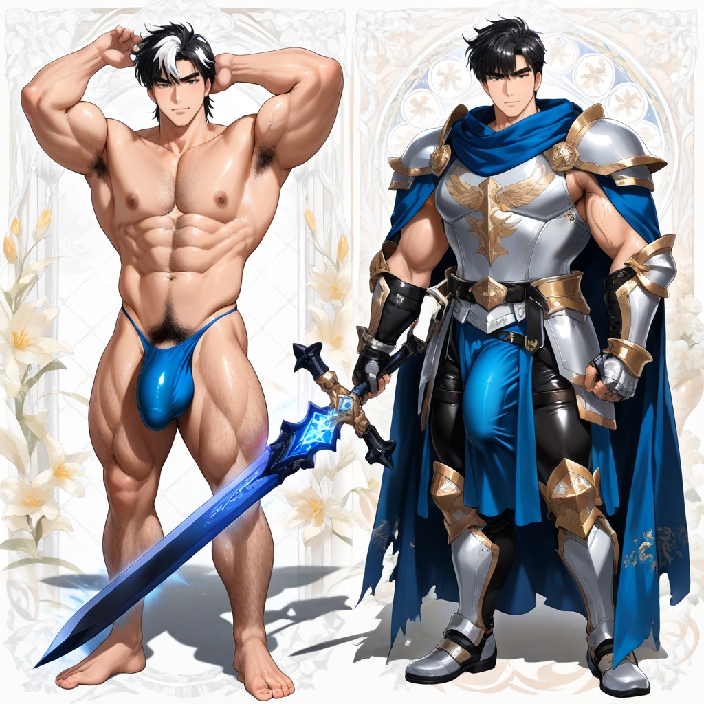 25+, A High-fantasy Korean Manhwa Style Illustration Of A Legendary Knight, Armpit Hair Porno gay IA