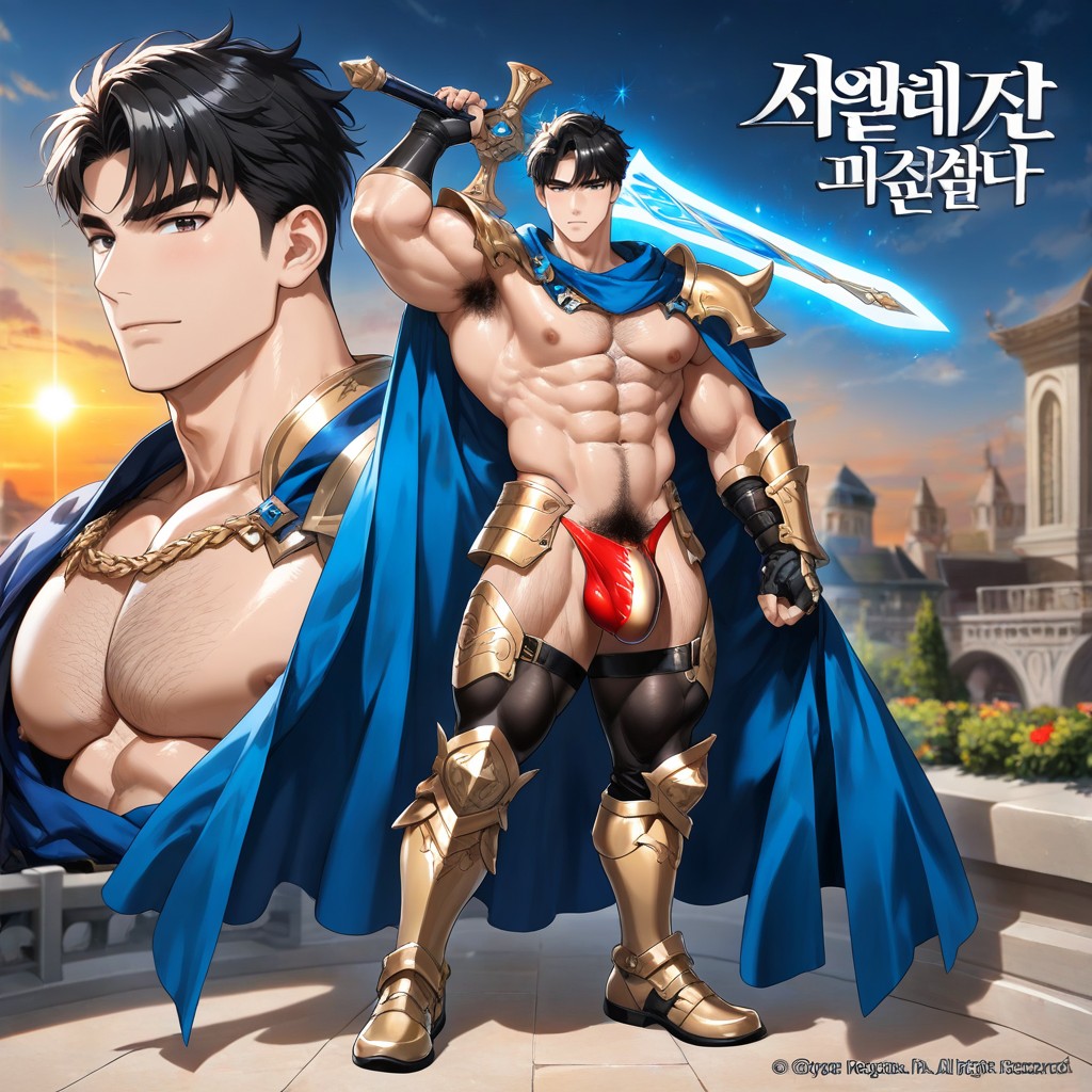 Dynamic Pose, Male Only, Holding A Glowing Magical Sword AI Gay Porn