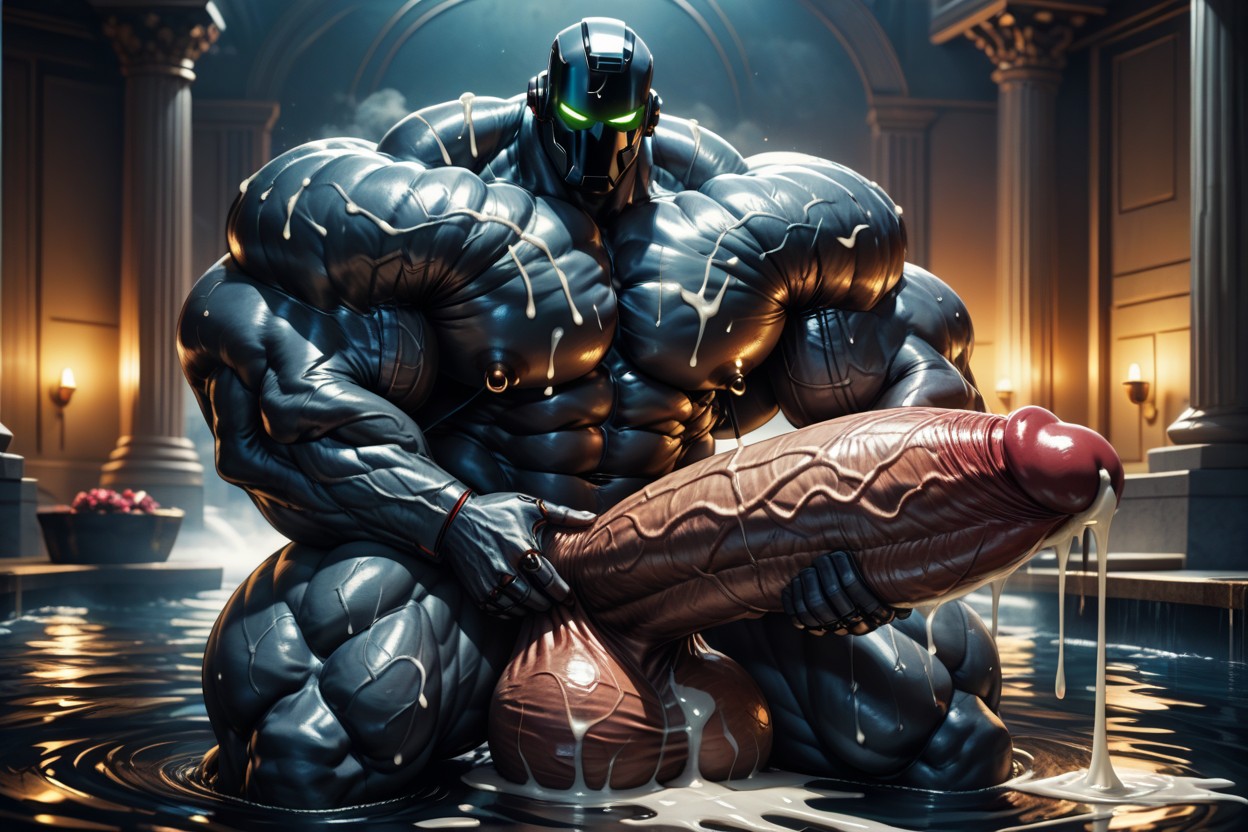 Big Oversized Muscular Thighs, Hand Holding Penis, Alone AI Gay Porn