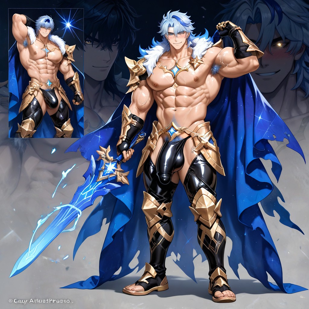 Holding A Glowing Magical Sword, Hyper-muscular Ripped Physique, 25+ AI Gay Porn