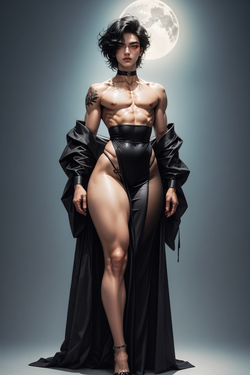 Thick Femboy, Dress In A Loose Female Robe, Delicate Facial Features AI Gay Porn