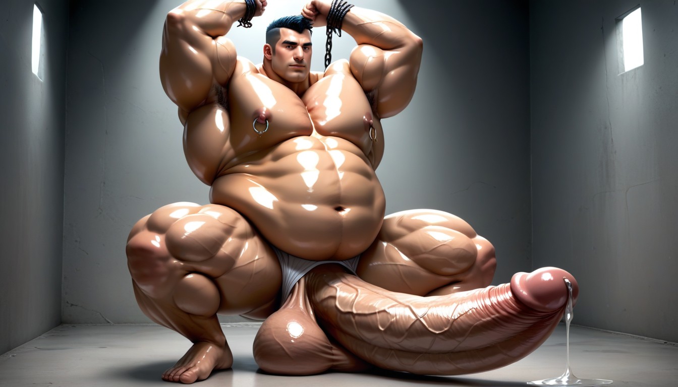 Hyper Thick Muscular Bara Body, Hyper Erection, Thick Thighs AI Gay Porn