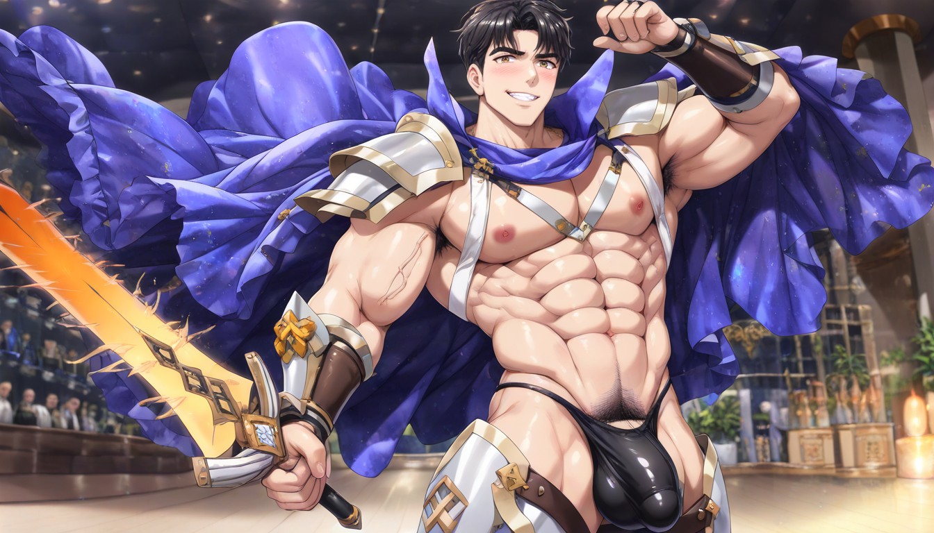 One Arm Up, Handsome Korean Idol Face, Exposed Black Thong AI Gay Porn
