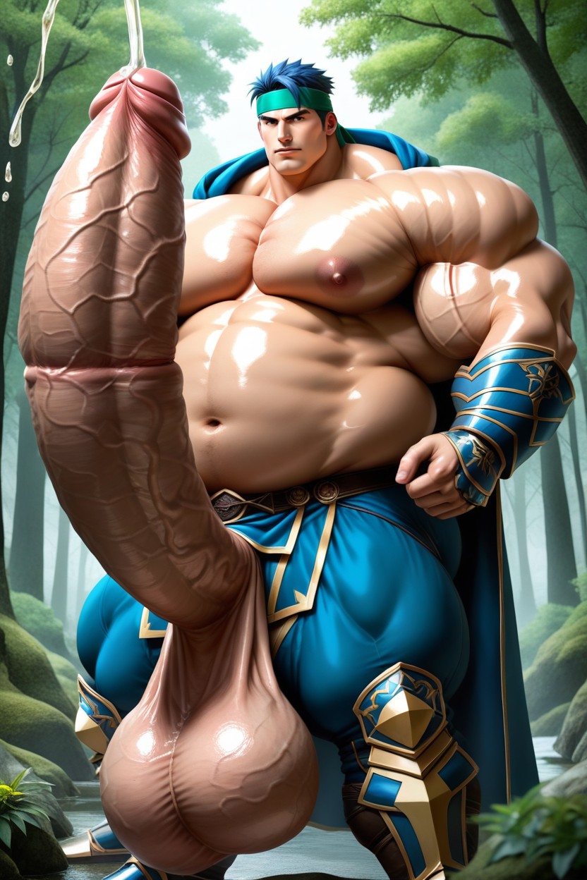 Soft Warm Light, Huge Bulky Muscles, Battle Pose AI Gay Porn