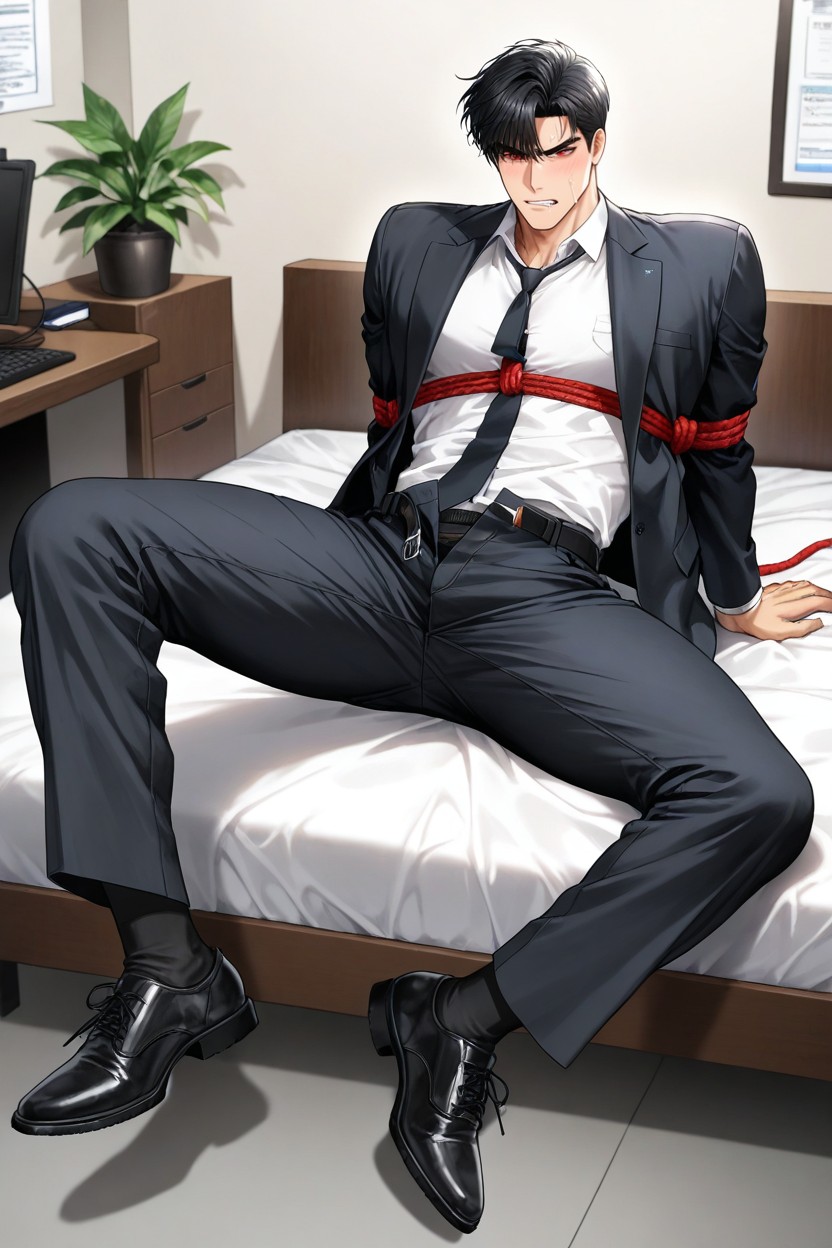Black Underwear, Both Hands Were Tied With Rope, Revealing Underwear AI Gay Porn