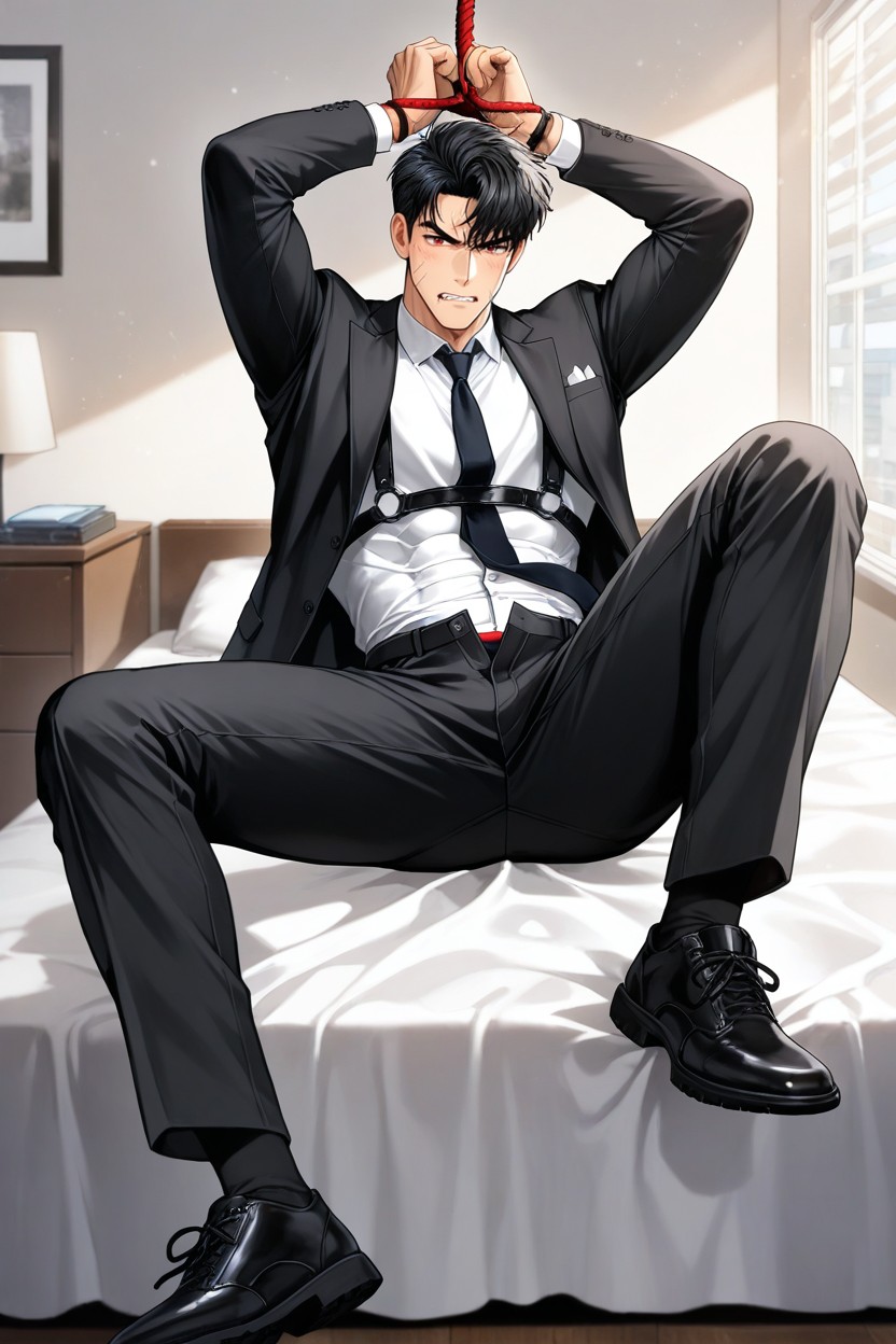 Arms Up, Upturned, Strap Leather Shirt Harness AI Gay Porn