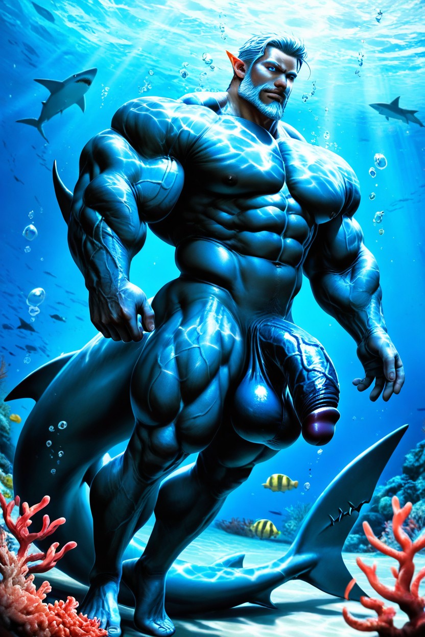High Contrast, Glowing Blue Eyes, Dorsal Fin AI Gay Porn