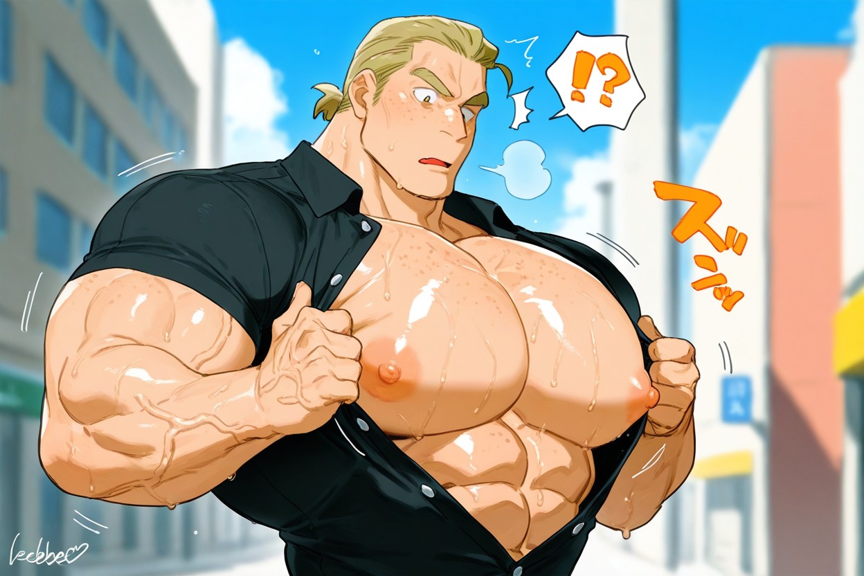 Bounce Lines, Open Clothes, Surprised At Self Getting Bigger AI Gay Porn