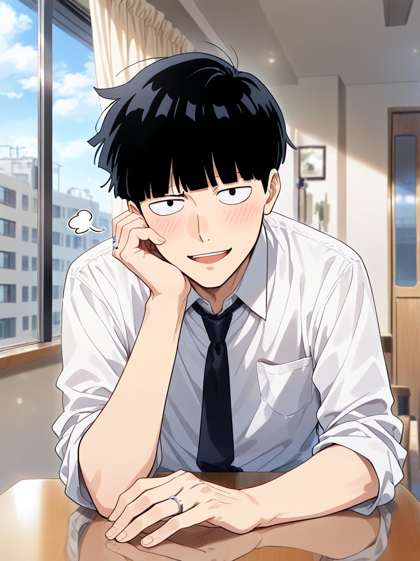 Sitting Across Large Table, Upper Body, Apartment AI Gay Porn